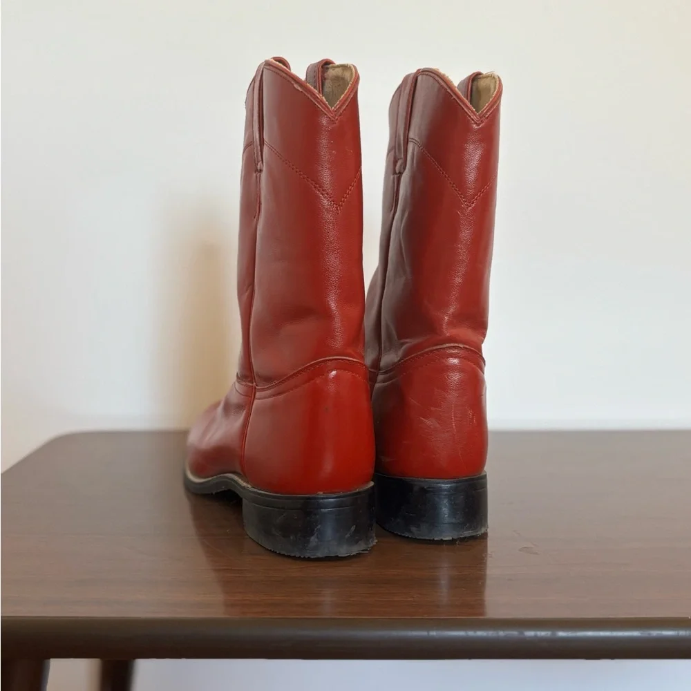 Justin Boots Red Leather Women's Mid-Calf Cowboy Boots - Picture 3 of 4
